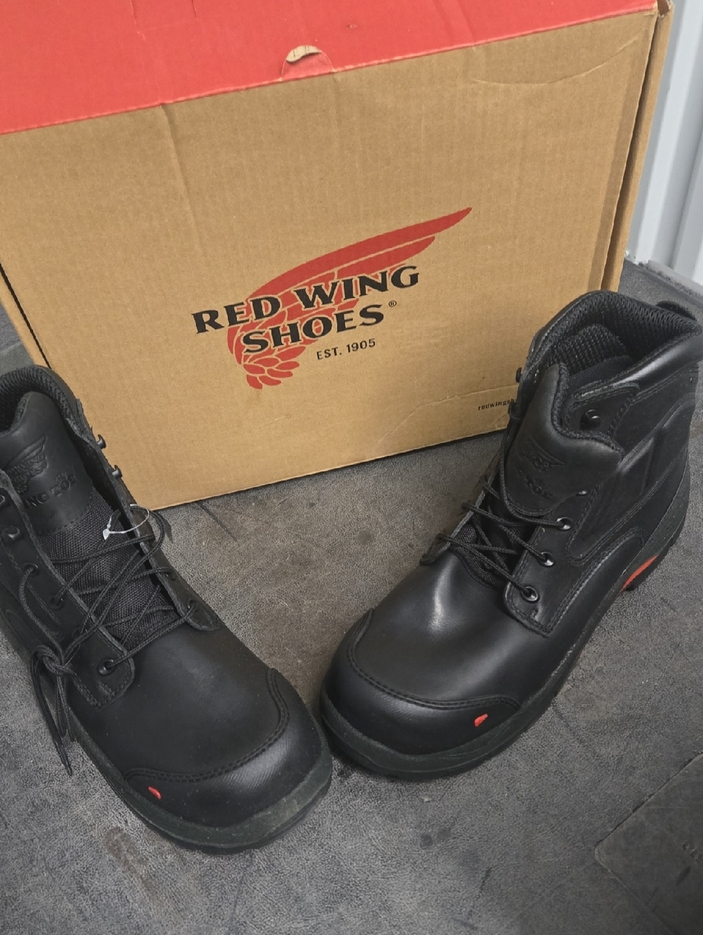 Red Wing Shoes Black Leather Men's Safety Boots with Red Accents New In Box